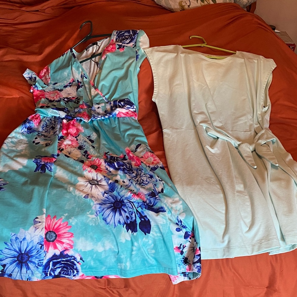Floral Print and Mint Green Women's Dresses